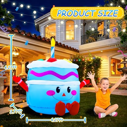 4.3Ft Cute Inflatable Cake Outdoor Decoration, Mirthful Cake Doll with Arm & Leg Blow Up Birthday Party Event Indoor Garden Lawn Yard Inflatables Decor, Blue - Image 2