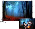 Misty Forest Backdrop Halloween Eve Dark Blue Fog Fall Autumn Maple Leaves Woods Background for Thanksgiving Party Photography Studio Photo Booth Props 20x10ft by CRTPODHomeDecor