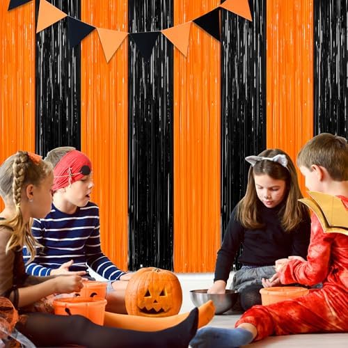 ZATAYE 2 Pack Orange Black Halloween Foil Curtain Streamer Decorations - Image 7