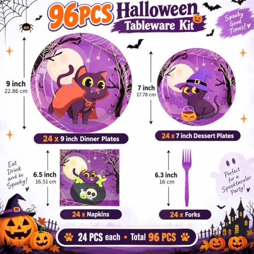 96PCS Halloween Paper Plates and Napkins Halloween Party Plates Cat Plates - Image 2