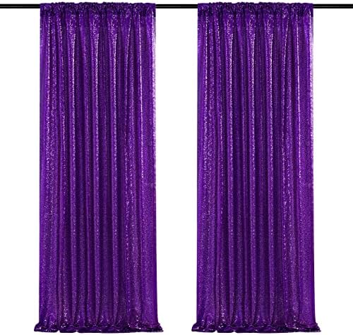 Purple Sequin Backdrop 2 Pieces 2ftx8ft Wedding Glitter Curtain Backdrop Arch Fabric Drapes for Baby Shower Birthday Party Decoration by SoarDream