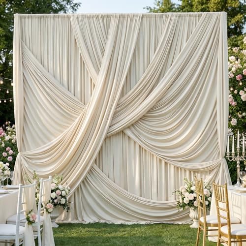 10x12 ft Beige Backdrop Curtains for Weddings Parties, Birthdays and Photos by PartyVillage