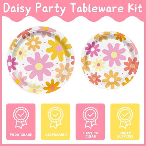 236pcs Groovy Daisy Party Supplies Plates Napkins Tableware Set, Serve 24 - Image 3