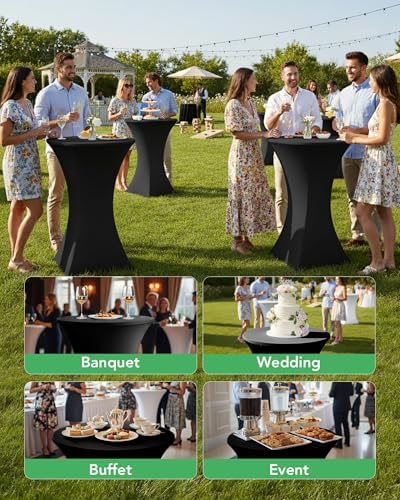 KeyWave Spandex Cocktail Table Covers, 32x43 Inch, Black, 8 Pack - Image 2