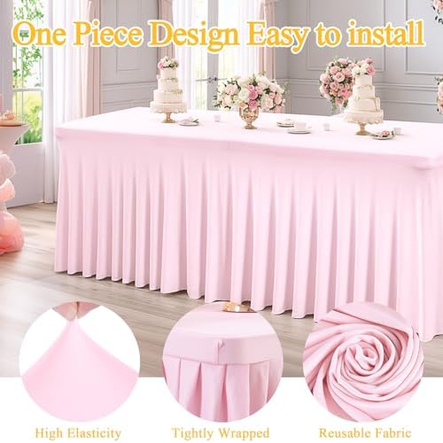 2 Packs Baby Pink Spandex Tableclothes for 6 Foot Rectangle Table, Spandex Table Covers 6FT Stretch Table Skirts Rectangle Tables Wrinkle Free Fitted Tablecover for Event, Wedding, Banquet & Parties - Image 2