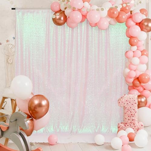 PartyDelight Iridescent White Sequin Backdrop 6x6ft Shimmer Photo Curtain - Image 4