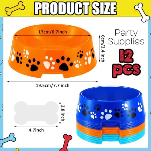 CroBlissful 12 Set Dog Paw Bowl Puppy Birthday Party Decor,Blue and Orange - Image 2