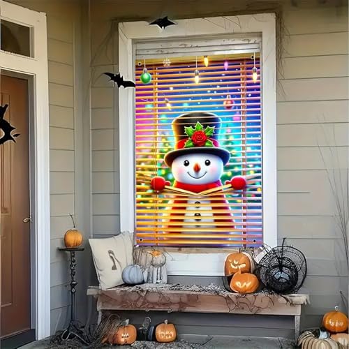 BlissYard Snowman Fireplace Christmas Window Banner 31x47 Fabric - Image 7