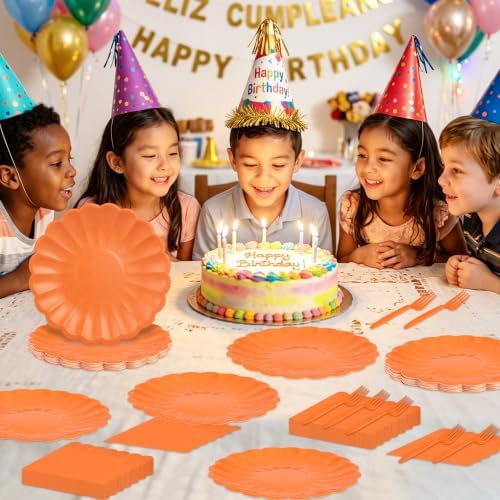 75 Pcs Fall Paper Plates and Napkins, Orange Tableware Set for 25 Guests - Image 7