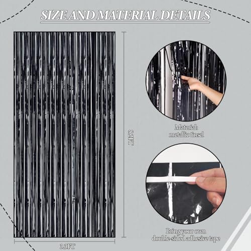 DECOCKRAT 3 Pack Foil Fringe Backdrop - Laser Black Shiny Tinsel Curtains for Party Decoration/Photo Booth Props - 3.3x8.2 FT Metallic Foil Backdrop for Birthday, Wedding, Graduation, Christmas. - Image 3