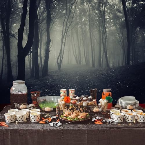 Vintage Dark Misty Forest Backdrop for Halloween Party Spooky Gothic Horror Theme Movies Foggy Woods Dirt Path Trees Background Photography Studio Photo Booth Props 12x10ft - Image 4