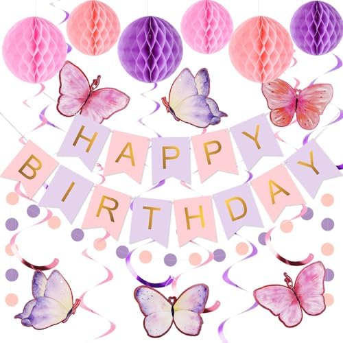 meowtastic Birthday Decorations Happy Birthday Banner with Honeycomb Balls by meowtastic%C2%AE%E2%80%94Idealforyourparty