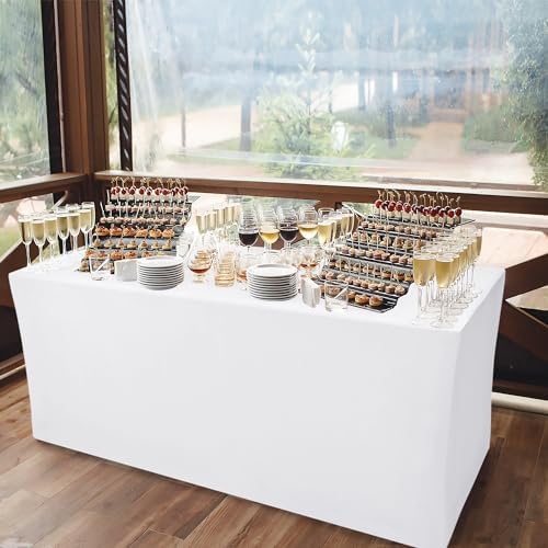 Rectangle Spandex Fitted Tablecloths For Vendor 2 Pcs 72X30 Inch White - Image 2