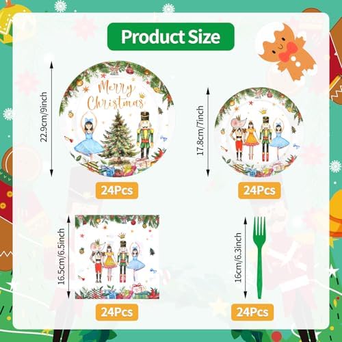 96 Pieces Christmas Ballet Party Tableware Set – Festive Disposable Dinnerware with Paper Plates, Napkins, and Plastic Forks – Winter Fairy Tale Theme for Christmas Birthdays Parties – Serves 24 - Image 2