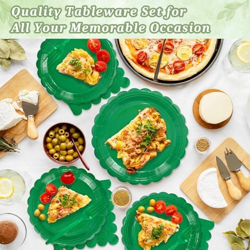 Mulbozy 100 Pcs Green Plastic Plates,Green Disposable Plates Set for Party - Image 3