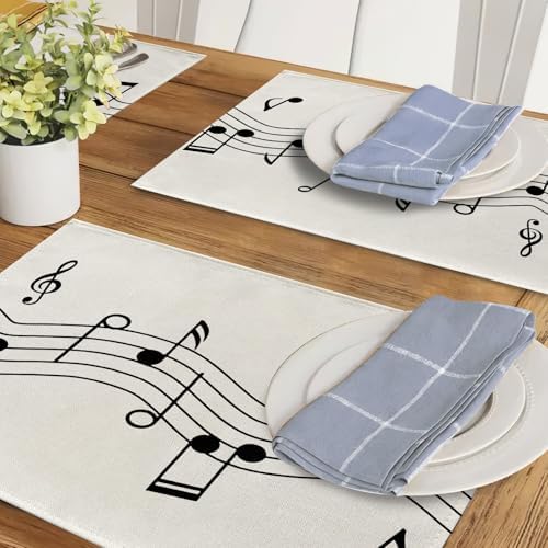 Vintage Music Sheets Placemats Set of 4, Retro Musical Notes Staff - Image 6