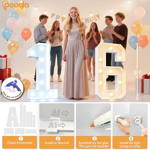 Pooqla 3 FT Marquee Numbers, Light Up Number 1 1st Birthday Decorations - Image 3