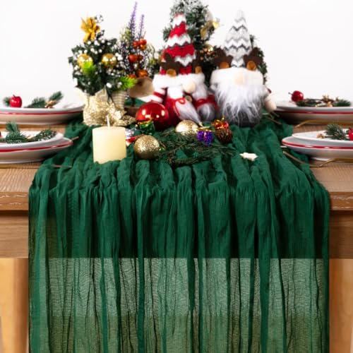 DeZerlor Emerald Green Cheesecloth Table Runner 1 Pack Christmas Runner - Image 6