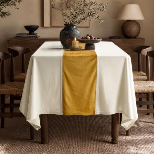 White and Gold Velvet Tablecloths Rectangular: Luxury Christmas Table Cloth by OMMATO