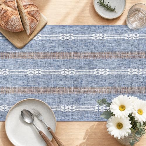 Rustic Linen Farmhouse Table Runner, Woven Boho Table Runner 13" × 90" - Image 2