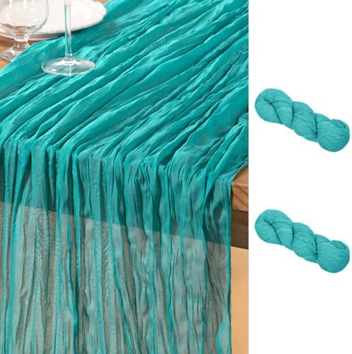 DeZerlor Teal Green Cheesecloth Table Runners 2 Pack Summer Boho Runners by DeZerlor