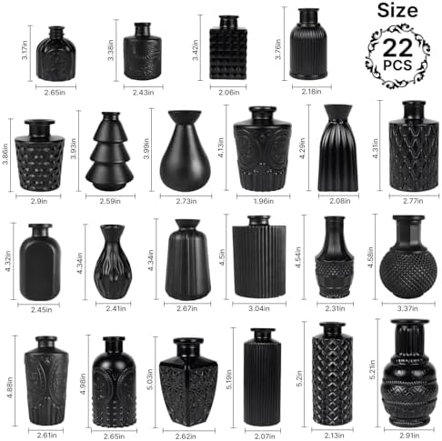 Black Glass Bud Vase Set of 22 Pcs,Small Bud Vases in Bulk,Glass Crystal Flower Vases Table Centerpieces for Party Event Wedding Decor Baby Shower Decorations (Classic Black, 22 Pcs) - Image 4