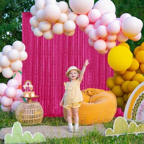 2×8FT-2PCS Hot Pink Sequin Backdrop Curtains Panels, Fuchsia Photography Backdrop Glitter Curtains Fabric Background for Christmas Wedding Party Decor - Image 2
