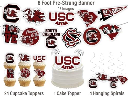University of South Carolina Cupcake Toppers USC Party Supplies Banner 42Pc - Image 2