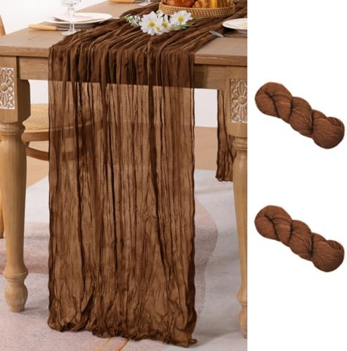 Fall Table Runner Brown Cheesecloth Table Runner Home Decor 10ft, 2 Pack by MLMC
