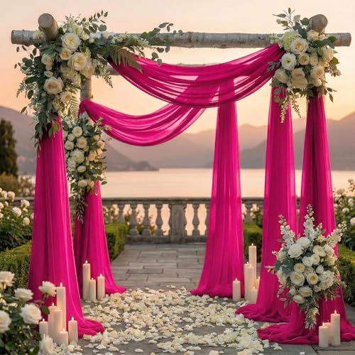 Pack of 2 Wedding Arch Drape Panel Fabric 30" x 100ft - Hot Pink - Image 4