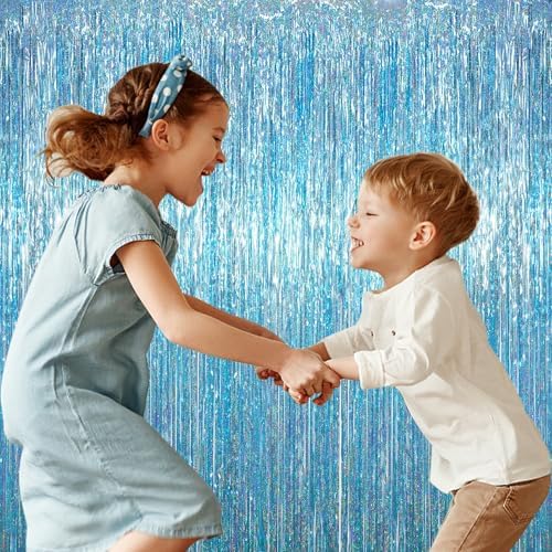 Voircoloria Light Blue Foil Fringe Backdrop Curtains, 3.3x6.6ft, 6pcs - Image 5