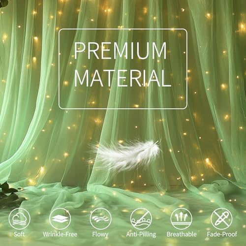 Sage Green Tulle Backdrop Curtain with Lights for Decor, 10x10FT - Image 5