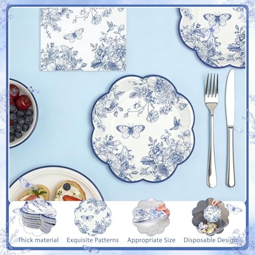 NatNarr 50 Pcs Blue Floral Plates and Napkins, Blue Floral Party Supplies - Image 4