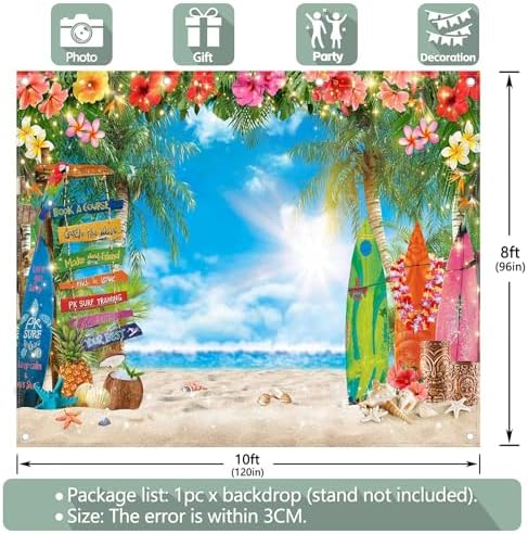 10x8ft Summer Hawaiian Beach Photography Tropical Luau Backdrop - Image 4
