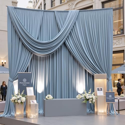50ftx10ft Wrinkle Free Dusty Blue Backdrop Curtains for Parties, 10 Panels 5x10ft Silky Polyester Photo Backdrop Drapes Back Drop Cloth Drapery for Wedding Birthday Photography Background - Image 3