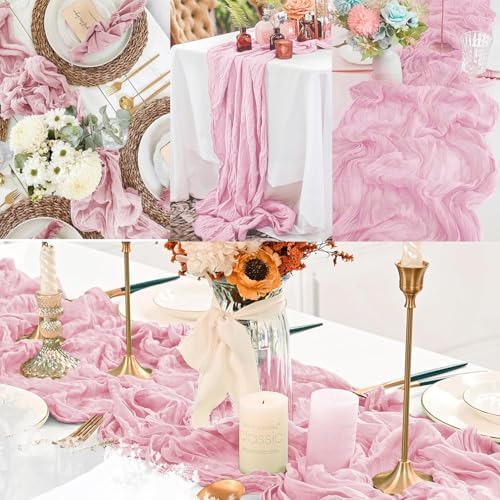 Light Pink Cheesecloth Table Runner 6 Pack 10FT Rustic Gauze Fabric Cheese Cloth Table Runner for Wedding 20 x 120 Inch Long Bridal Baby Shower Table Decorations Boho Sheer Birthday Party Table Decor - Image 6