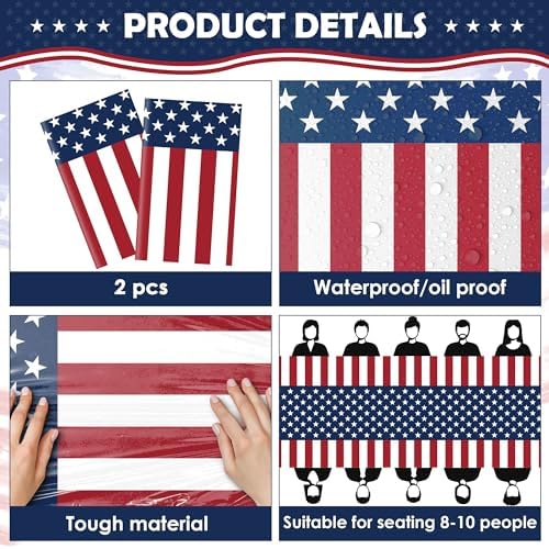 OHOME 4th of July Decorations - Patriotic American Flag Plastic Tablecloth for 250th Anniversary | Fourth of July Accessories Memorial Day Decor for Home Outdoor Outside Party Favors,54"x108",2 Pack - Image 3
