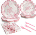 96 PCS Floral Paper Plates, Pink Vintage Floral Paper Plates and Napkins Party Supplies for Birthday Bridal Shower Picnic Tea Time, Serve for 24 Guests by WelcometoUVTQSSP