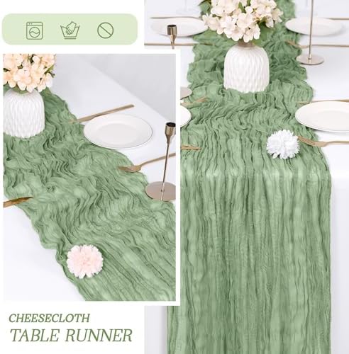 3 Pack Sage Green Cheesecloth Table Runner 17x108 Inch Semi Sheer Boho Gauze Cheese Cloth Fabric Table Runners Table Decor for Wedding Party Baby Shower Birthday Home Decor Garden Farmhouse - Image 6