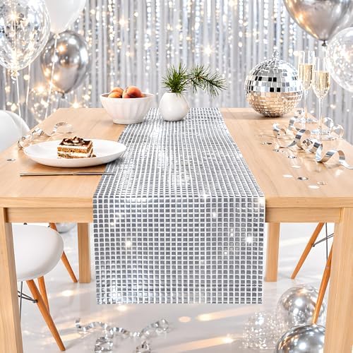 Disco Party Decorations - Glitter Disco Table Runner | Retro 70s 80s Disco Ball Decor Indoor Outdoor - Silver Sequin Party Favors Supplies for Wedding Bachelorette Birthday Dance Party - Image 4