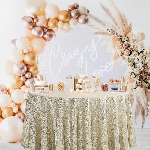 Pufogu 50" Round Champagne Gold Sequin Tablecloth Glitter Champagne Table Cloths for Birthday Wedding Bridal Baby Shower Party Decorations - Image 2