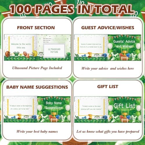 Fuyoooo 27 Pcs Football Baby Shower Guest Book Touch Down Boys Gold Pen - Image 4