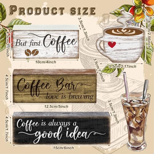Moucuny 4 Pcs Coffee Bar Sign Wooden Blocks with Cup Topper Coffee Decor - Image 3