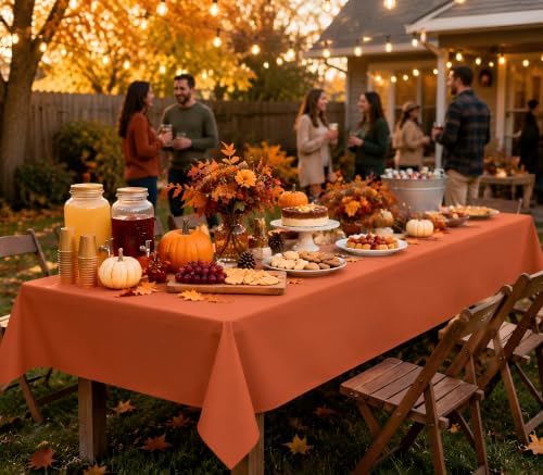 12 Pack Fall Rectangle Plastic Tablecloth, Brown Orange Green - Image 4
