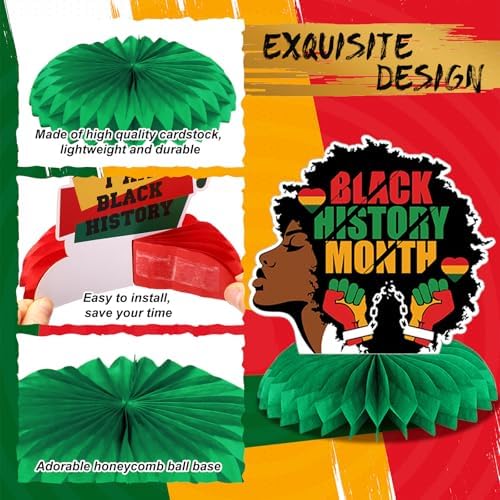 Pickmesh 12 Pieces Black History Month Party Decorations 3D Black History Honeycomb Centerpieces Table Decor African American BHM Festival Decorations Table Toppers for Party Supplies - Image 4