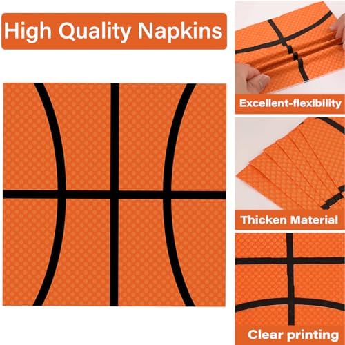 100 Pcs Basketball Party Plates and Napkins Set Basketball Birthday Party Decorations Sports Party Supplies Basketball Tableware Basketball Party Favors for Boy Birthday Party Decorations Serves 25 - Image 4