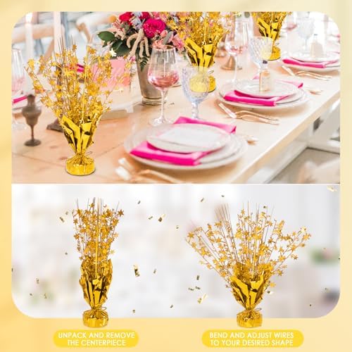 6 Pack Metallic Foil Spary Centerpieces for Tables, Gold Centerpieces for Tables Decorations, Star Brust Table Centerpieces for Birthday Graduation Wedding Baby Shower Party - Image 2