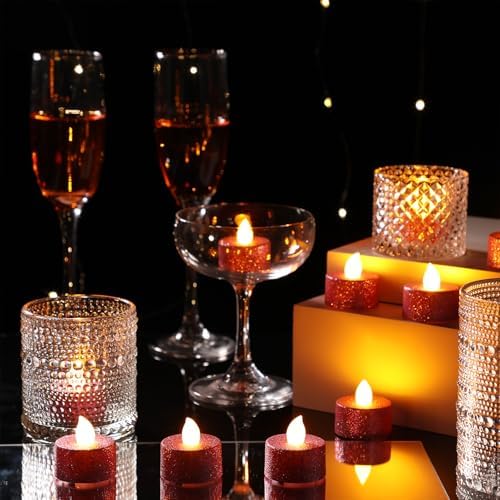Retisee 48 Pcs Flameless LED Tea Lights Glitter Electric Fake Candles for Centerpieces Battery Operated Anniversary Decorations Romantic Winter Decor for Wedding Christmas Birthday (Pink) - Image 5