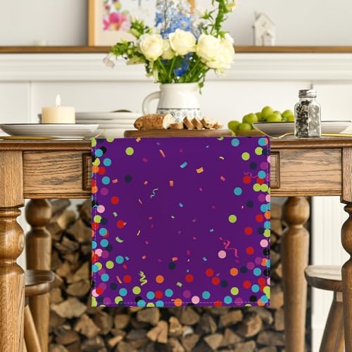 Artoid Mode Polka Dot Purple Happy Birthday Table Runner, Seasonal Kitchen Dining Table Decoration for Home Party Decor 13x72 Inch - Image 2