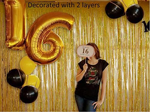 Gold Foil Fringe Curtain Backdrop 3 Pack, 3.2 x 8.2 FT Party Decorations - Image 4